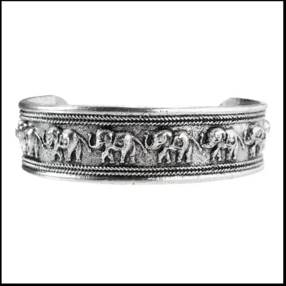 5 bohemian style bracelets silver tone antique finish crescent moon elephant - Picture 2 of 3